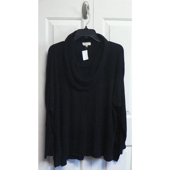 Status by Chenault Seam Front Cowl Neck Rib Knit Tunic Top in Black Medium $45 - Picture 2 of 4